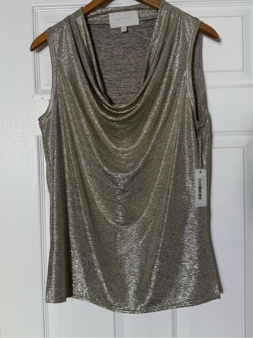 Brochu Walker Nova Top Metallic Draped Cowl Neck Bronze Size L NWT - Picture 2 of 8